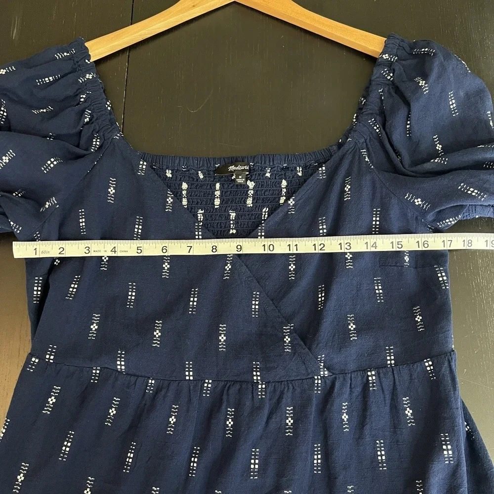 Madewell Jacquard Puff-Sleeve Empire Top Size Medium Cotton Blue Babydoll Summer